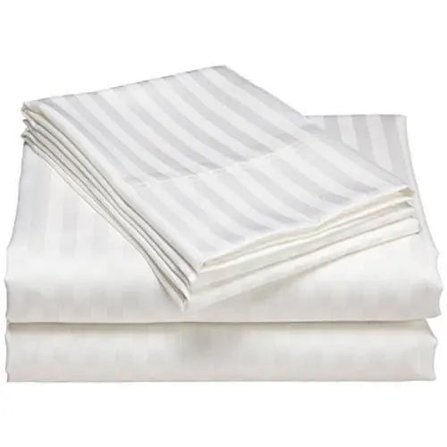 Bedsheet Double Satin Hotel Quality STRIPE White 2*2 murukali.com