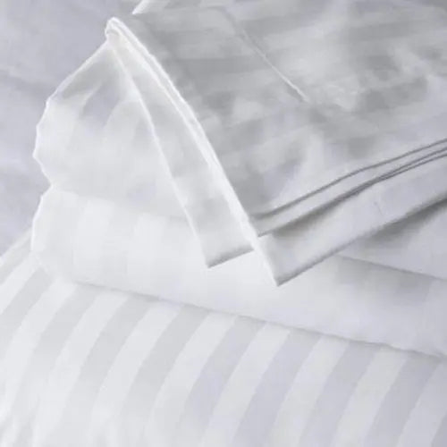 Bedsheet Double Satin Hotel Quality STRIPE White 2*2 murukali.com