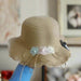 Beige Floral Straw Hat with Scalloped Edge Murukali.com