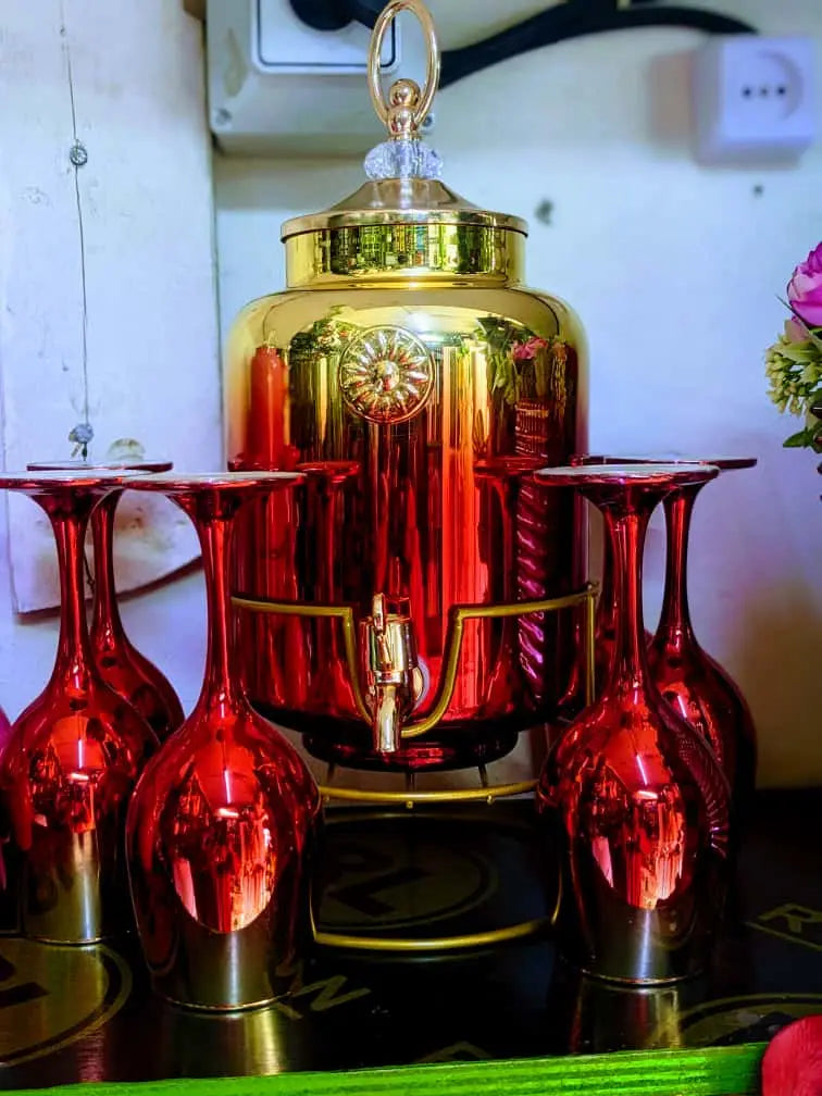 Beverage Dispenser Set with Matching Glasses 7pcs Murukali.com