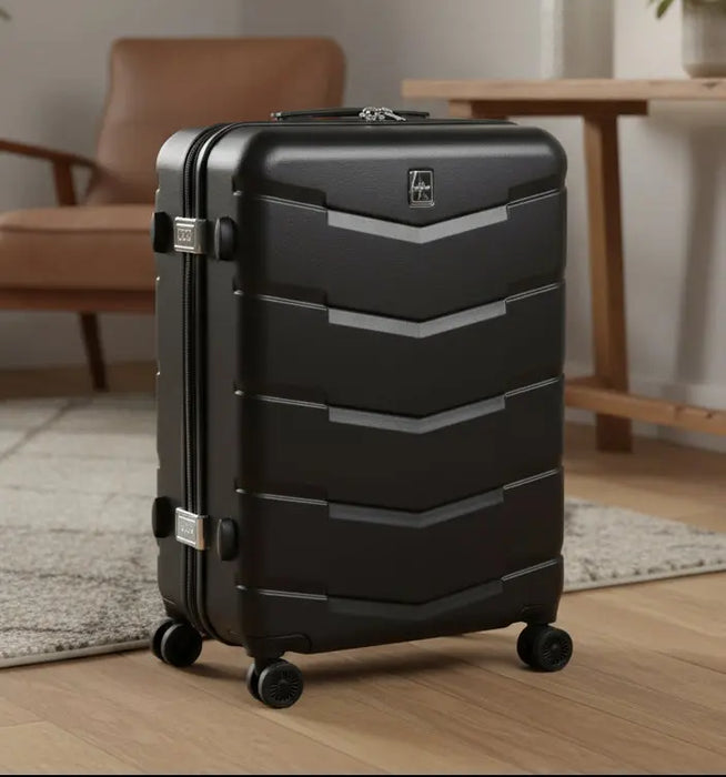 Black Chevron Hard-Shell Trolley Luggage Bag Size Large Murukali.com