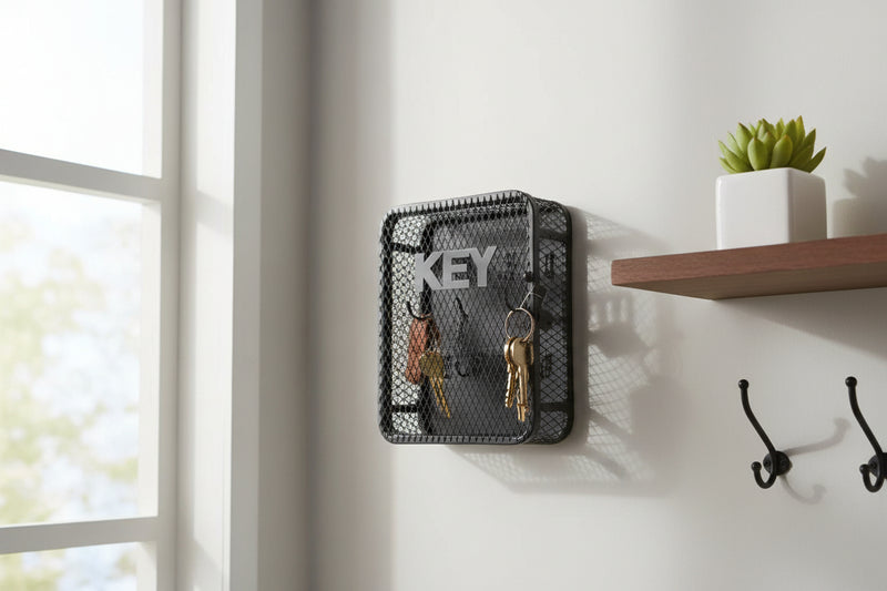 Black Mesh Metal Wall Key Holder Organizer Murukali.com