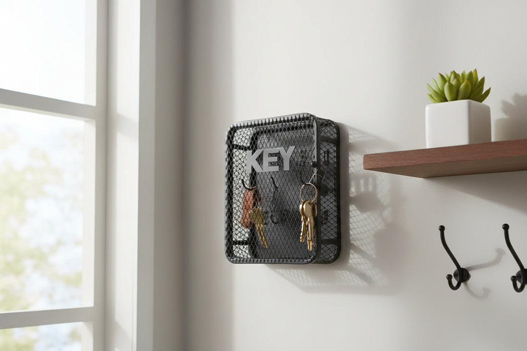 Black Mesh Metal Wall Key Holder Organizer Murukali.com