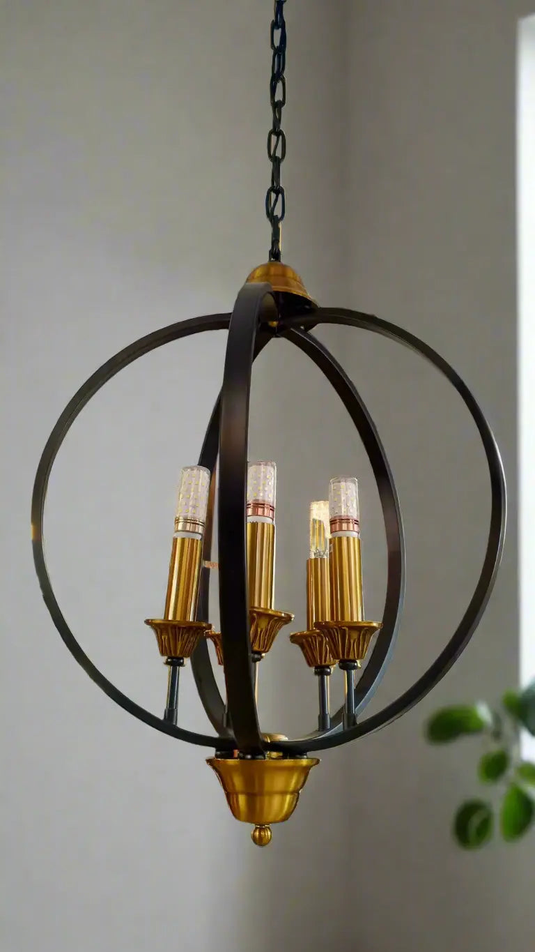 Black Metal Chandelier with Gold Accents murukali.com