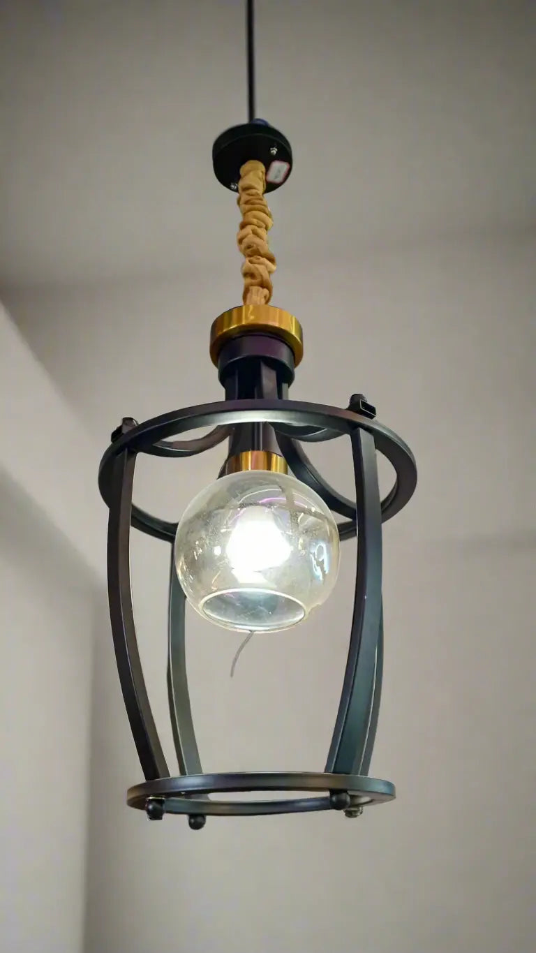 Black Metal Pendant Lamp with Cage Design murukali.com