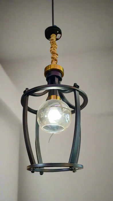Black Metal Pendant Lamp with Cage Design murukali.com