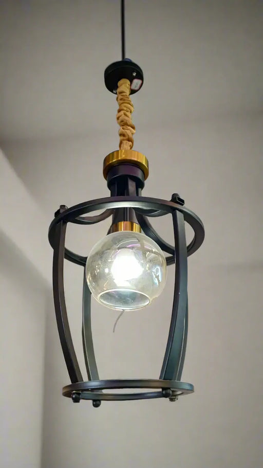 Black Metal Pendant Lamp with Cage Design murukali.com