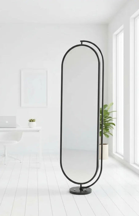 Black metal-framed oval full-length floor mirror 1.70cm Murukali.com