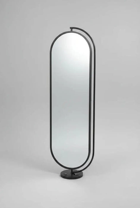Black metal-framed oval full-length floor mirror 1.70cm Murukali.com