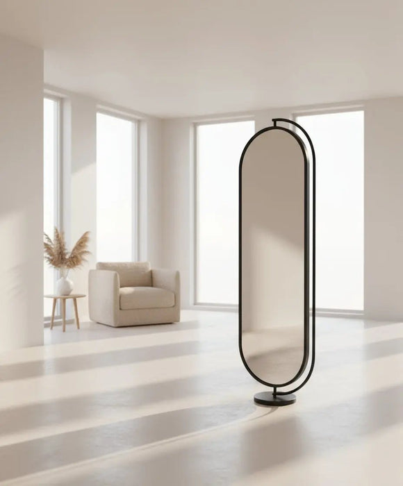 Black metal-framed oval full-length floor mirror 1.70cm Murukali.com