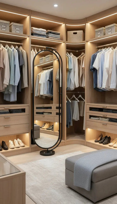 Black metal-framed oval full-length floor mirror 1.70cm Murukali.com