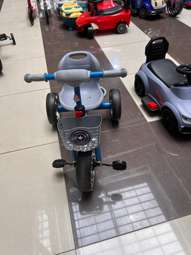 Blue Captain America Kids' Tricycle with Basket Murukali.com