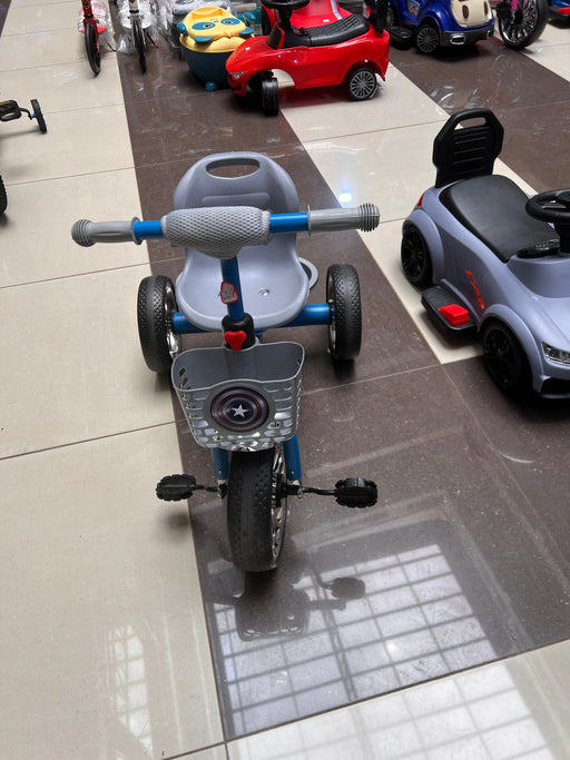 Blue Captain America Kids' Tricycle with Basket Murukali.com