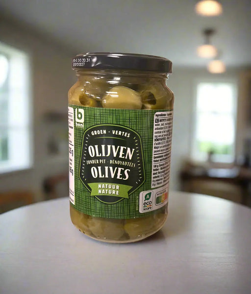 Boni Green Pitted Olives Boni Olijven Zonder Pit – Nature Olives 335g Murukali.com