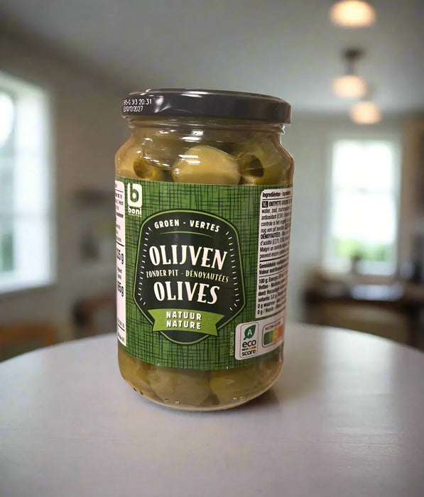 Boni Green Pitted Olives Boni Olijven Zonder Pit – Nature Olives 335g Murukali.com