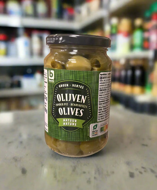 Boni Green Pitted Olives Boni Olijven Zonder Pit – Nature Olives 335g Murukali.com