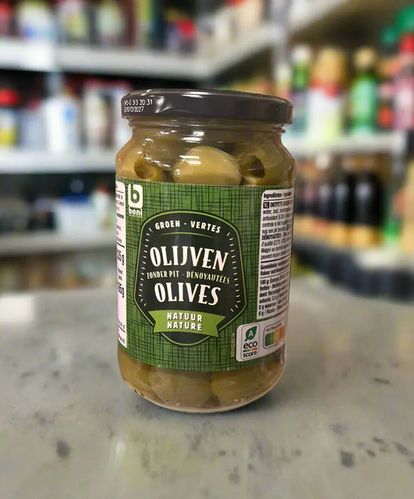 Boni Green Pitted Olives Boni Olijven Zonder Pit – Nature Olives 335g Murukali.com
