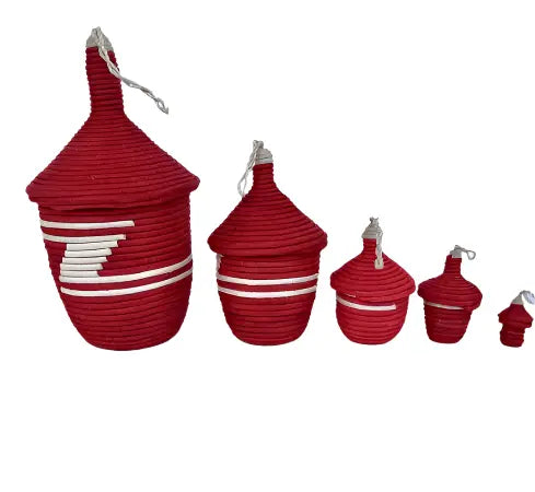 Bundle of 5 African Red &Beige Basket (Agaseke) Murukali.com
