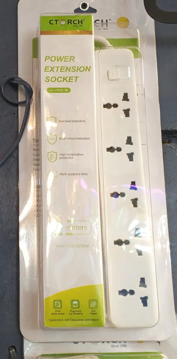 CTORCH Power Extension Socket – 5 Outlets, White murukali.com