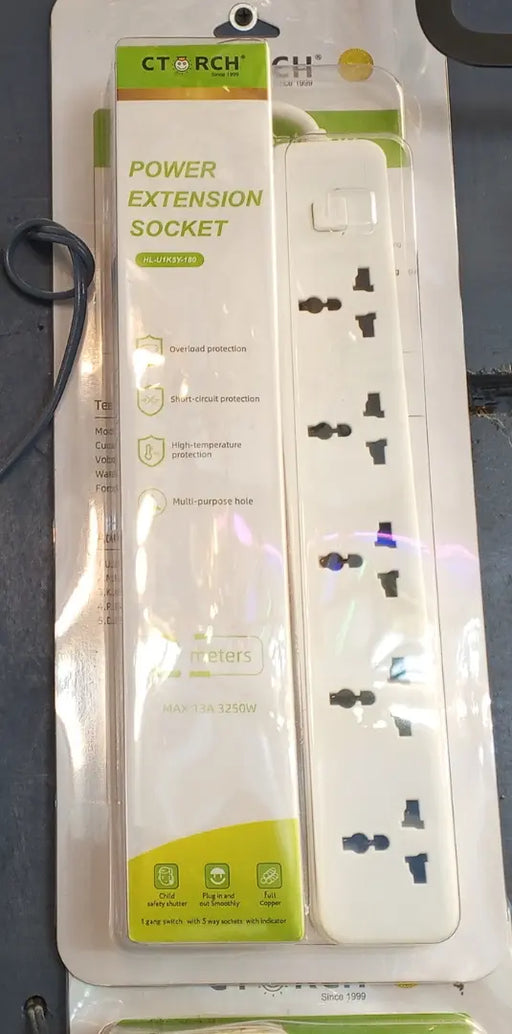 CTORCH Power Extension Socket – 5 Outlets, White murukali.com