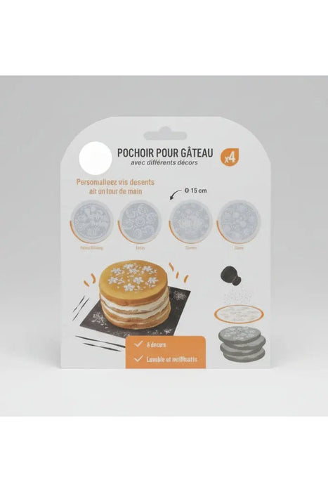 Cake Decorating Stencil Set – 4 Reusable Designs (Pochoirs pour Gâteau)