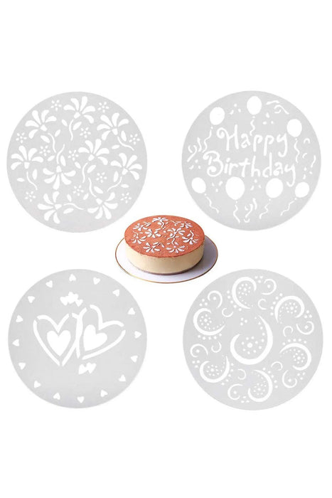 Cake Decorating Stencil Set – 4 Reusable Designs (Pochoirs pour Gâteau)