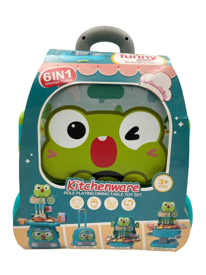 Chengji 6-in-1 Frog Luggage Pretend Play Kitchen Set – Trolley Box Toy for Kids