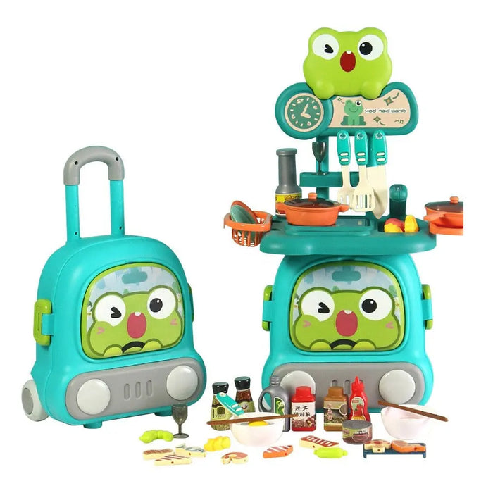 Chengji 6-in-1 Frog Luggage Pretend Play Kitchen Set – Trolley Box Toy for Kids