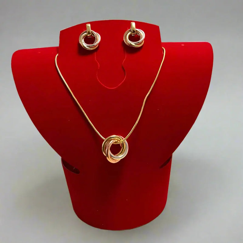 Chic Multi-Tone Interlocked Ring Necklace and Earring Set Maman Fatu