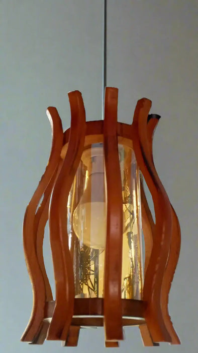 Cylindrical Glass Shade Lamp in Wooden Frame murukali.com