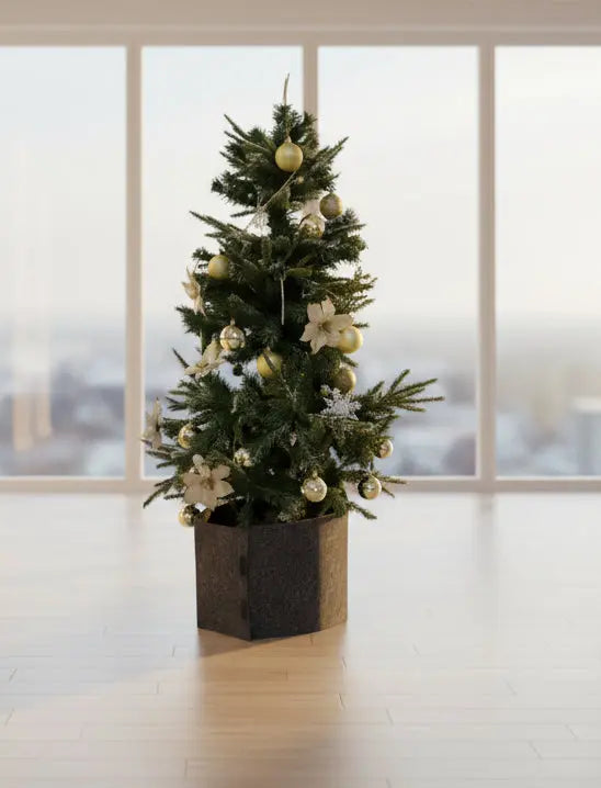 Decorated Artificial Christmas Tree with Gold & White Ornaments 1.20M Murukali.com