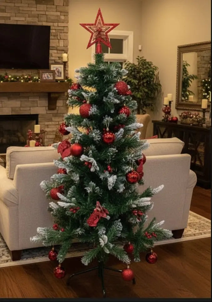 Decorated Artificial Christmas Tree with Red Ornaments 1.20M Murukali.com