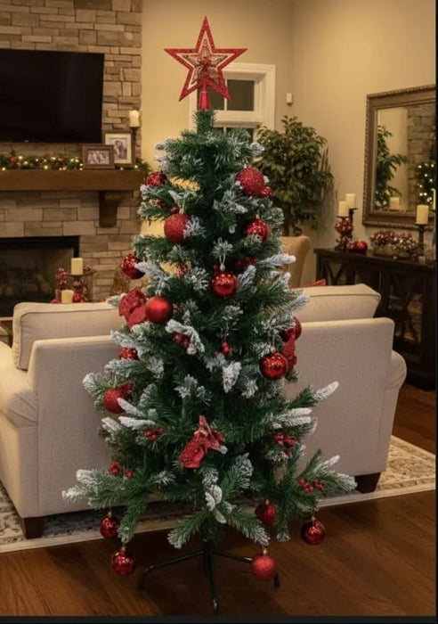 Decorated Artificial Christmas Tree with Red Ornaments 1.20M Murukali.com