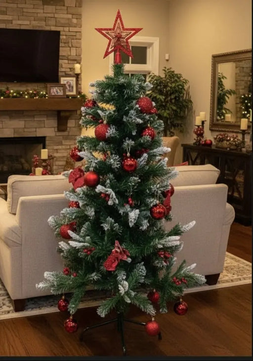 Decorated Artificial Christmas Tree with Red Ornaments 1.20M Murukali.com