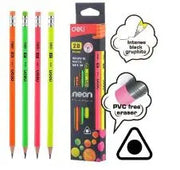 Deli Neon HB Lead Pencil With Erasers Graphite Pencil Pack Of 12Pcs murukali.com