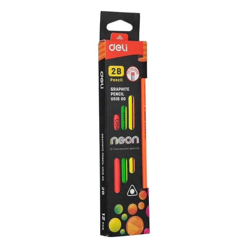 Deli Neon Pencil 2B 12pc Set Murukali.com