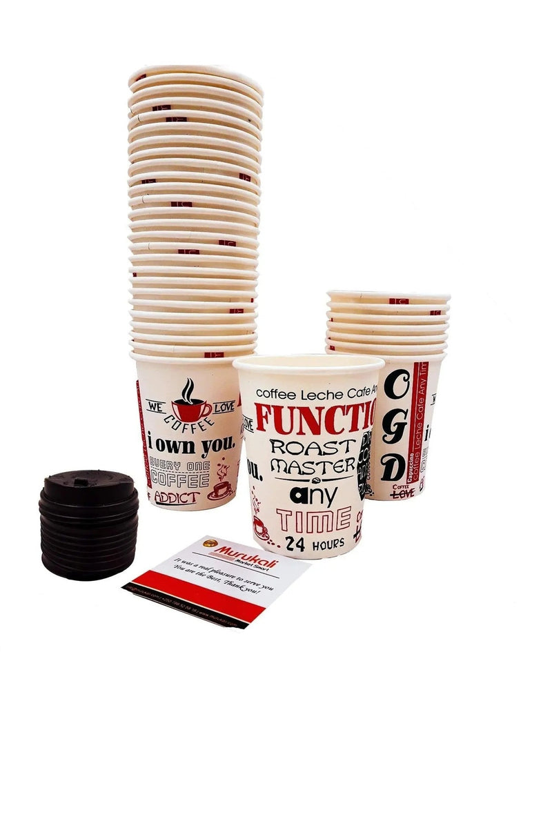 Disposable Coffee Cups with smart lid /50pcs- 8 oz murukali.com