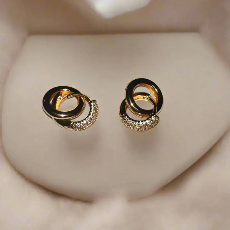 Double Gold Hoop Earrings with Diamond Accents Maman Fatu