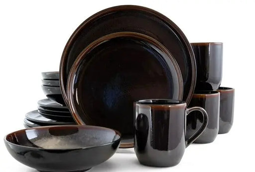 Elama Midnight Beach 18 Piece Modern Metallic Black murukali.com