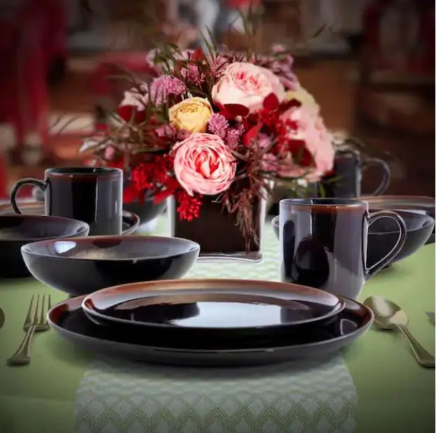 Elama Midnight Beach 18 Piece Modern Metallic Black murukali.com