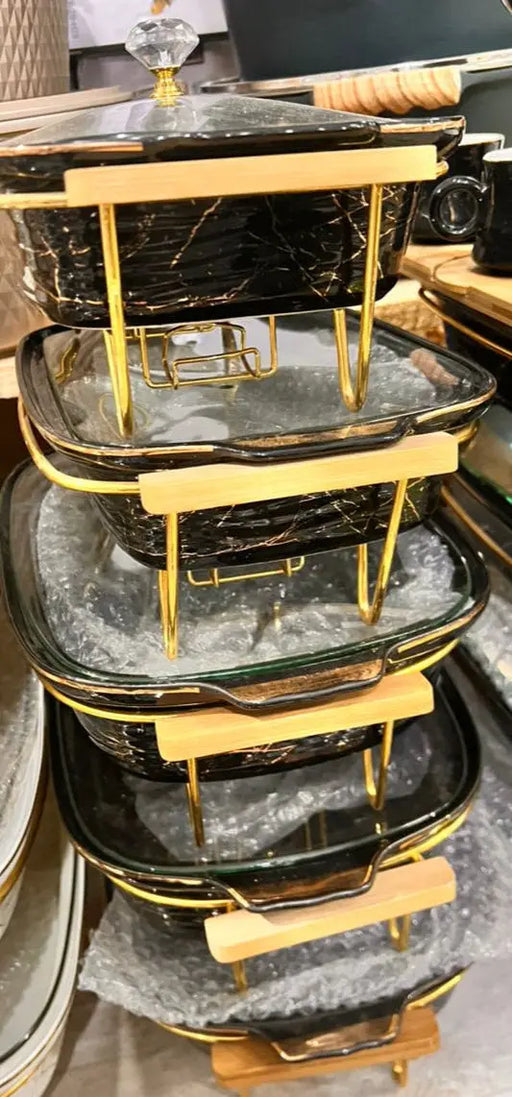 Elegant Glass Serving Dish with Stand - Black (Part of 5-Piece Set) Murukali.com