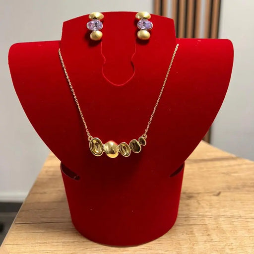 Elegant Gold Necklace and Earring Set with Purple Gemstones Maman Fatu