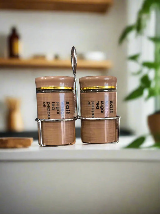 Elegant Salt & Pepper Shakers with Holder Set 2pcs Murukali.com