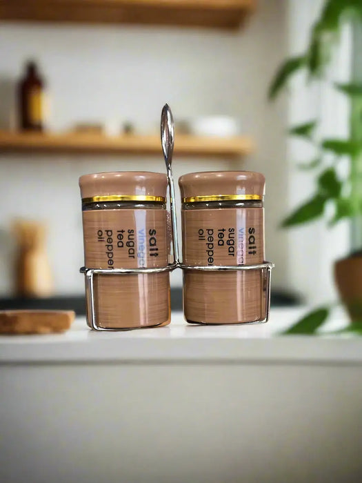 Elegant Salt & Pepper Shakers with Holder Set 2pcs Murukali.com