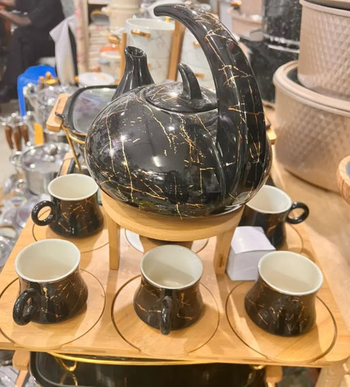 Elegant Tea & Food Serving Set – 6 Cups, Teapot, and 3-Tier Food Holders Murukali.com