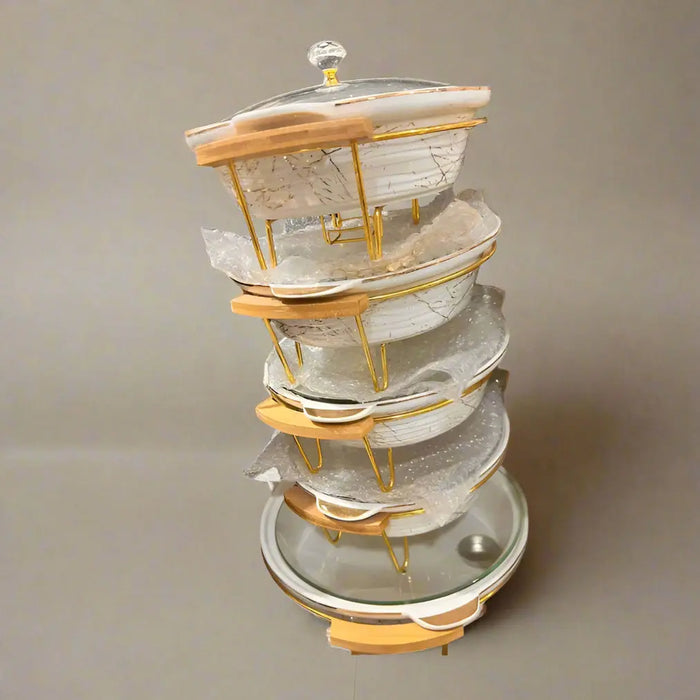 Elegant White and Gold Baking Dish Set - 5 Pieces Murukali.com