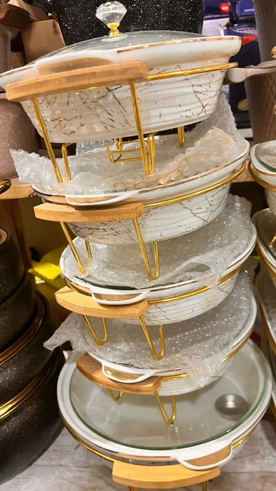 Elegant White and Gold Baking Dish Set - 5 Pieces Murukali.com