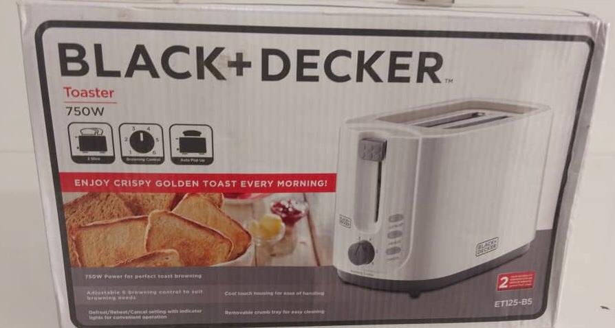 Black+Decker 750W 2 Slice Cool Touch Bread Toaster, White - ET125-B5,