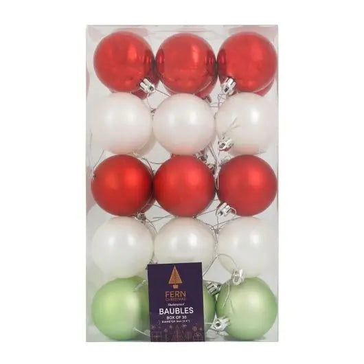 Fern Christmas 6cm Gingham Mix Shatterproof Baubles – Set of 30pcs