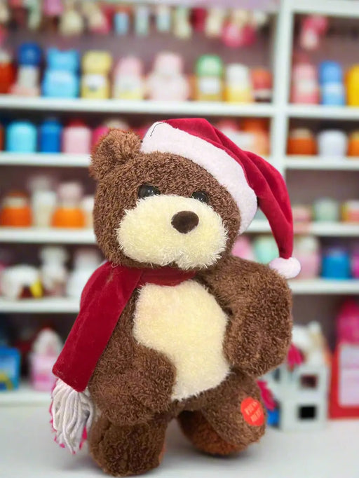 Festive Teddy Bear with Santa Hat and Scarf Murukali.com